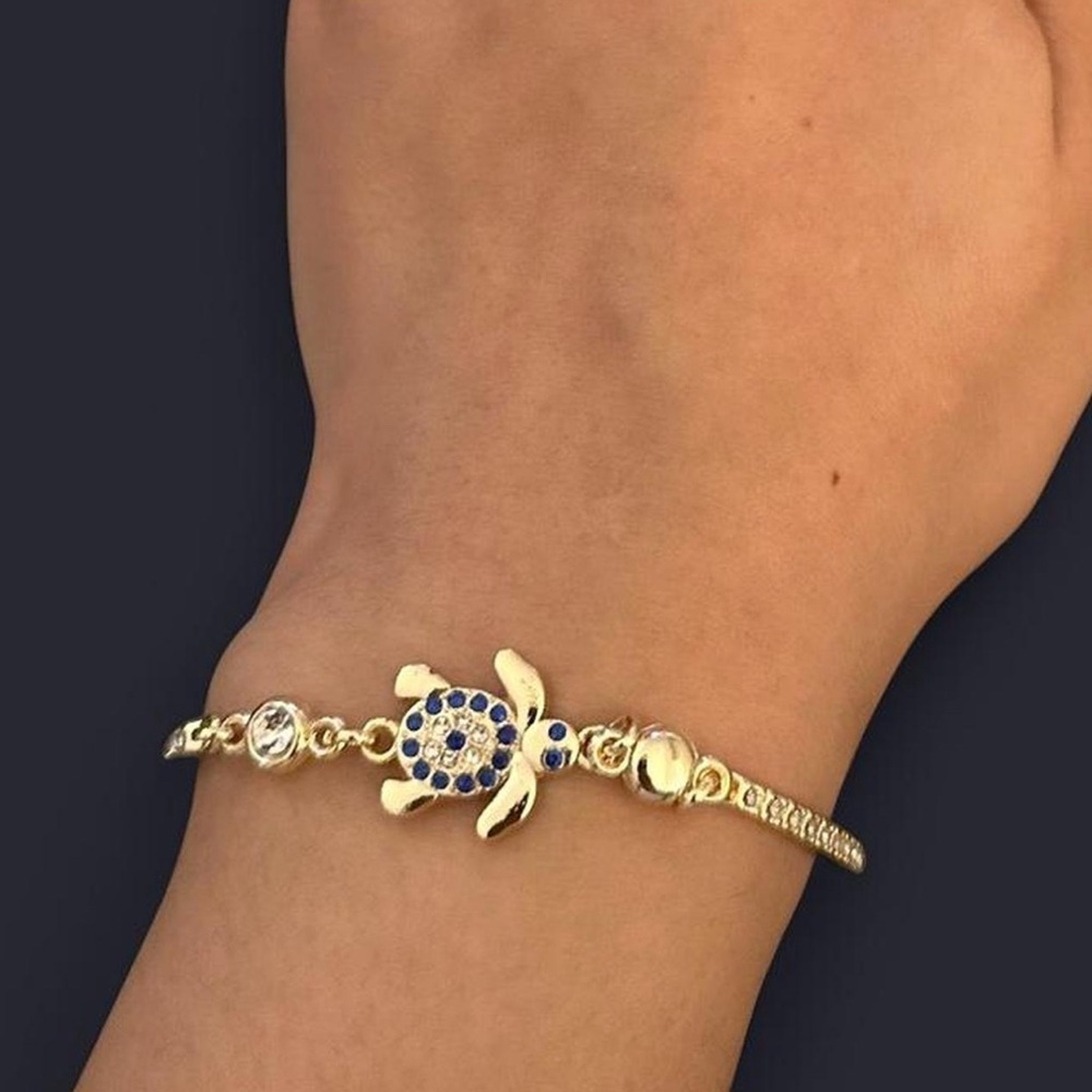 Gold Turtle Bracelet with Blue Accents